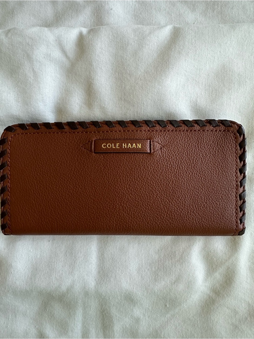 Cole Haan Dark Brown Braided Leather Card Wallet New